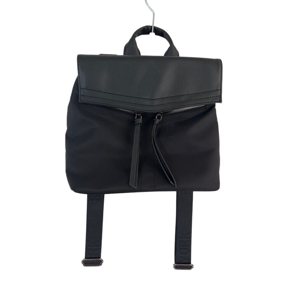 Botkier Womens Black Backpack Purse Flap Zip Streetwear Nylon Faux Leather Logo